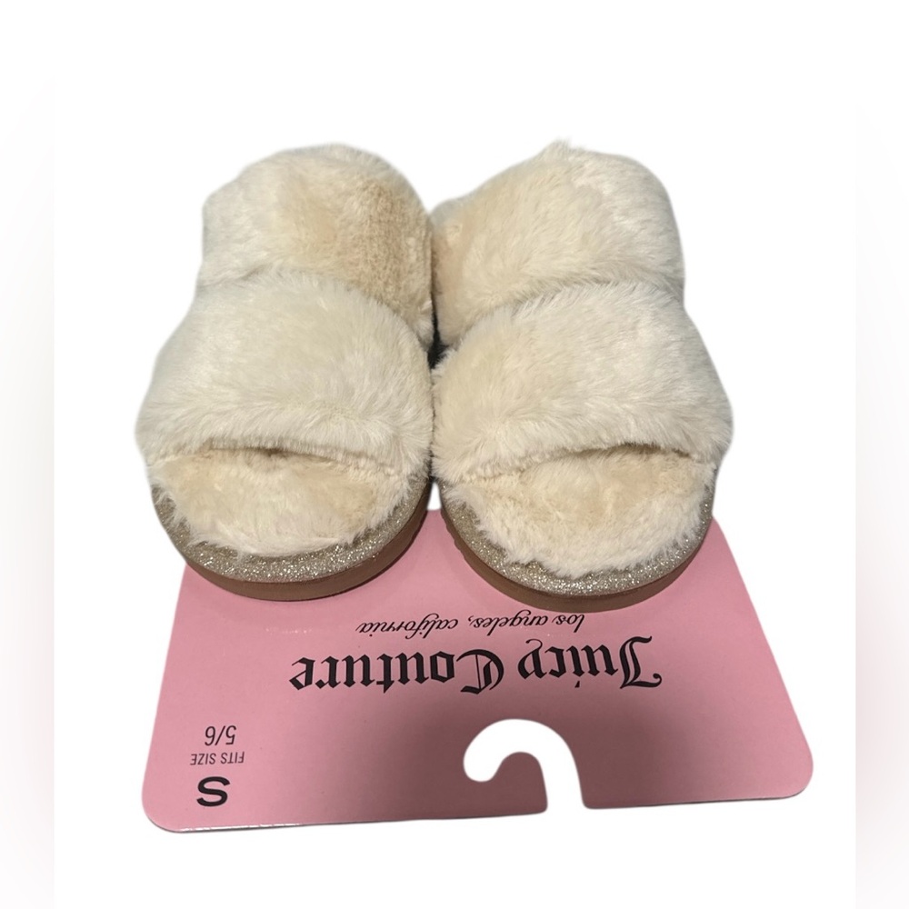 ✅SOLD✅New! Juicy Couture Cream Faux Fur Furry Swirl Slippers Women’s Sz S (5-6) - Picture 2 of 4
